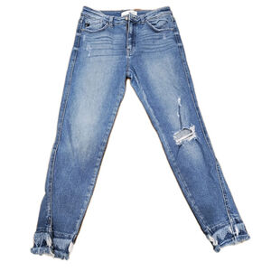 KanCan's Women's Skinny Distressed Knee Mid-Rise Size 9/ 28 Frayed Slit Bottom